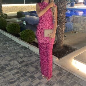 Pink rhinestone mesh gown